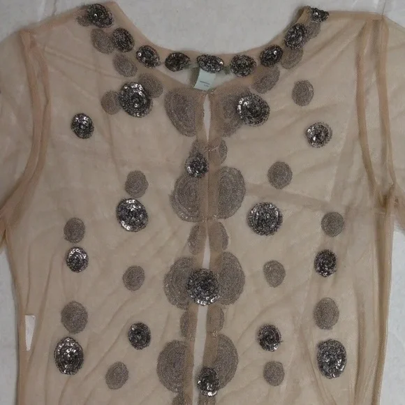 HOSS INTROPIA GORGEOUS SHEER TAN EMBELLISHED TOP - SIZE 38 OR SMALL - Picture 8 of 8